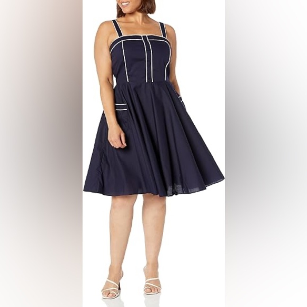 City Chic Women's Apparel Women's Plus Size Dress Piping Pin Up Sz 18 navy blue